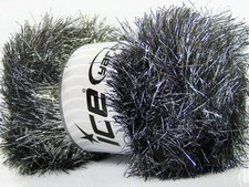 Large 100 gram skein Silver Black Eyelash Dazzle Ice Metallic Eyelash Yarn 42254