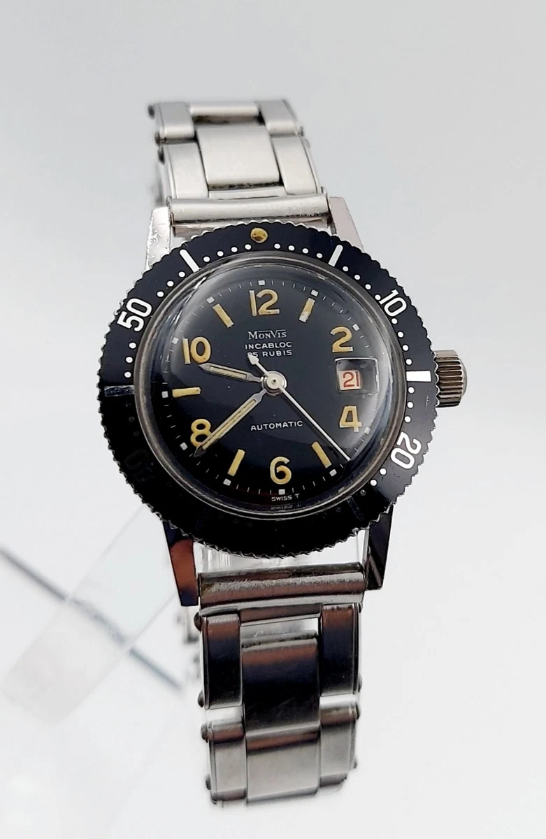 Monvis Automatic 25 Ruby Date Sub Lady Diver Watch Vintage Rare Just GORGEOUS