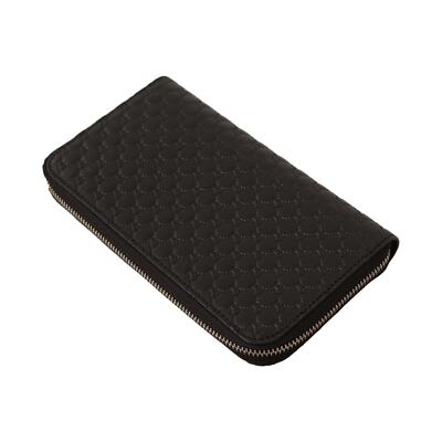 NEW Gucci Embossed Leather Zip Around Micro GG Logo Wallet Black