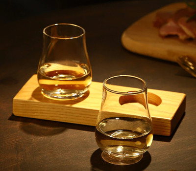 Scotch Cognac Whiskey Snifter Stemless Tulip Nosing Crystal Glass Wooden Tray