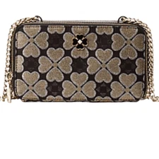 Kate Spade Odette Jacquard Chain Crossbody Bag Black Gold Glitter Logo Purse 