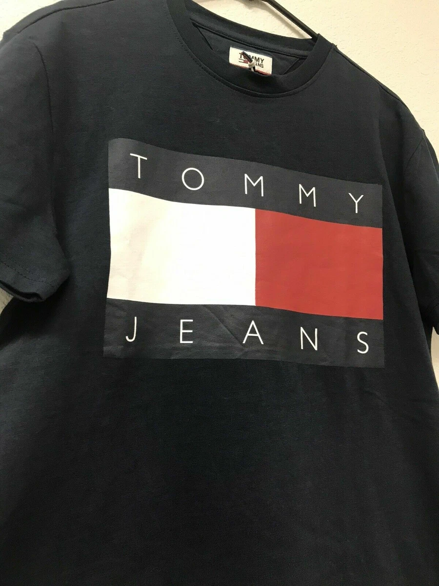 Tommy Jeans Flag T-Shirt Tommy Flag Navy Hilfiger Med Mens Logo eBay Blue NWT Front 