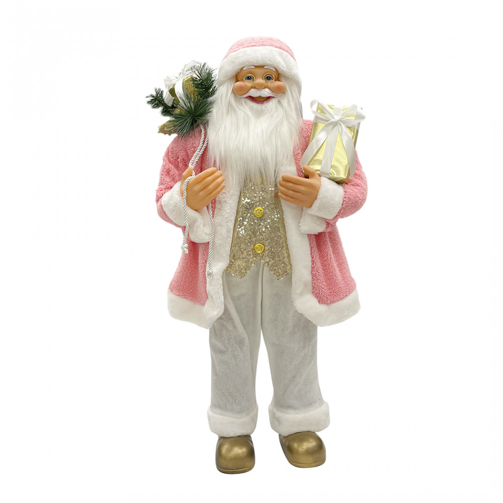 Père Noël rose et blanc 90 cm : émerveillez vos enfants avec sons et lumières