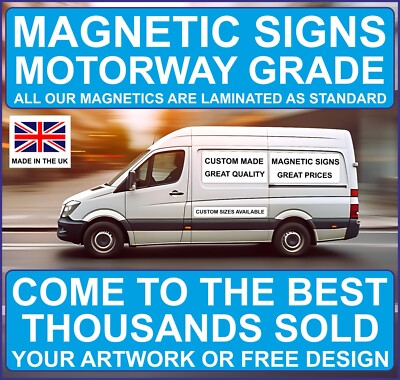 2 maßgeschneiderte magnetische Schilder Autos Lieferwagen personalisiert HD Druck kostenloses Design & Laminierung