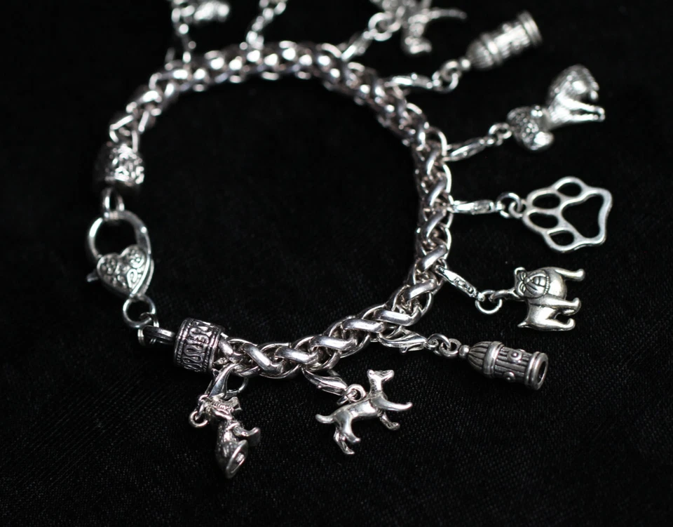 Pulsera con dije de bombero amante de perros dijes de peltre plateado 8" intercambiable Foto 4 de 4