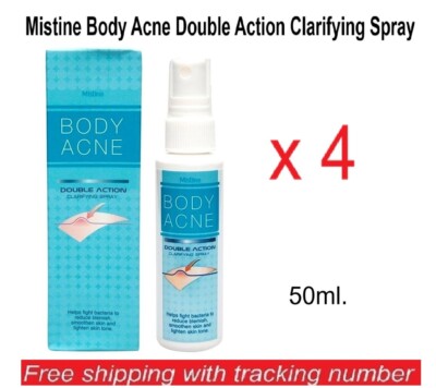 4 x 50ml Mistine Body Acne Double Action Clarifying Pimple Spray Chest Back Skin