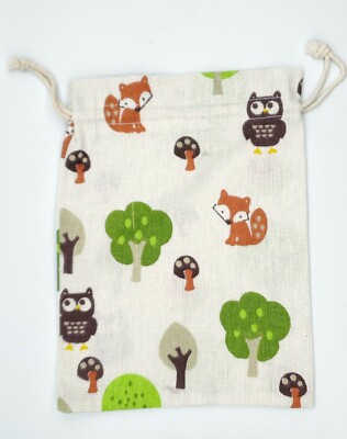 Fox Owl Tiny Bag Drawstring Forest goodie bag