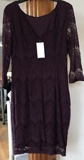 Peacocks Burgundy Embroidered Fully Lined Dress NWT Size 10 -V Back Design
