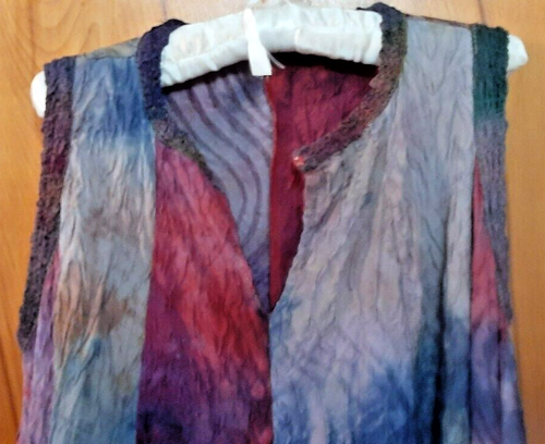 Tie Dye Crushed Faux Silk Flared Sleeveless Dress Ladies Size Large - Picture 13 of 19