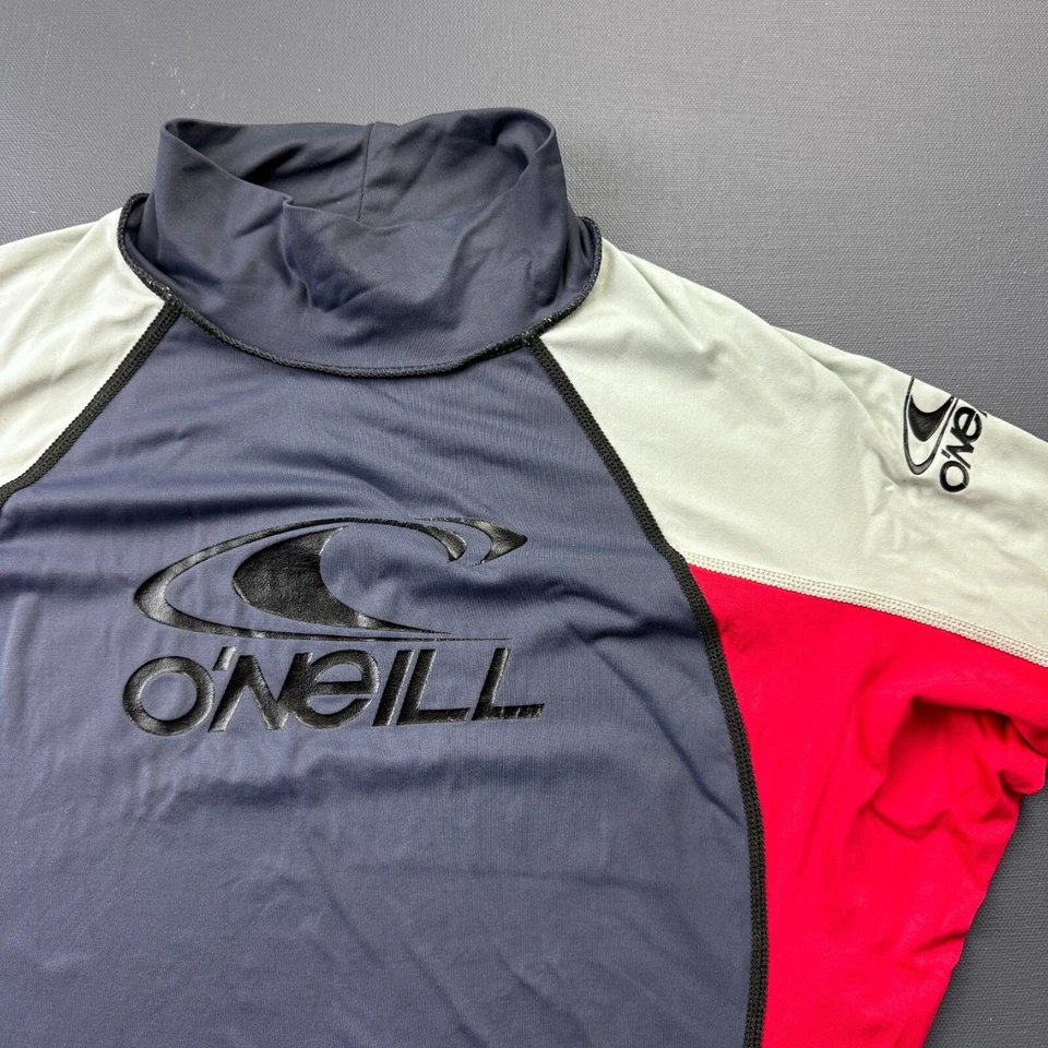 O'Neill Rash Guard Boys Large UPF 50+ Surf Swim Shirt Short Sleeve Gray Red - Image 2 of 4