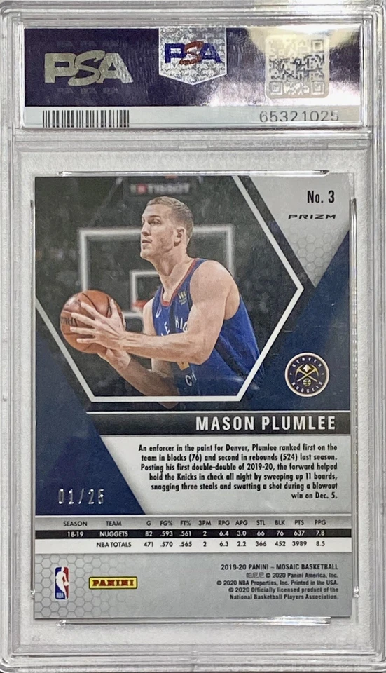 2019 Panini Mosaic #3 Mason Plumlee NBA Orange Fluorescent #1/25 PSA 10 Gem Mint - Image 2 of 4