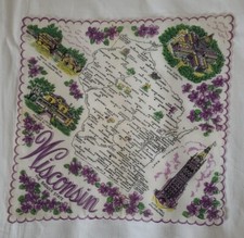 Vintage Wisconsin Souvenir Taschentuch Veilchen Wahrzeichen Attraktionen