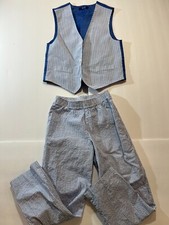 Izod Boy Gray Striped V Neck Button Up Vest  Pant 100 Cotton Outfit/Set Size 7