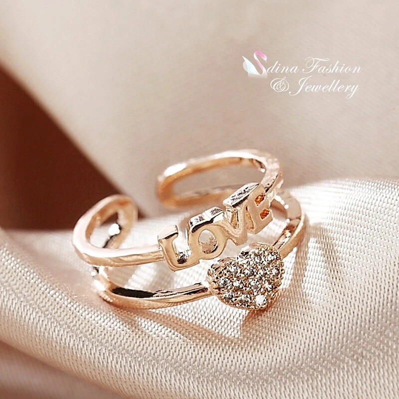 18K Rose Gold GF Cubic Zirconia Stylish Love Heart Adjustable knuckle Ring Set - Image 3 of 4