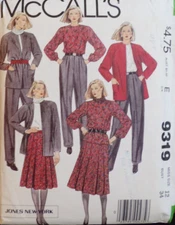 McCall's Sewing Pattern 9319 Misses Jacket Blouse Skirt Pants Size 12 VTG UNCUT