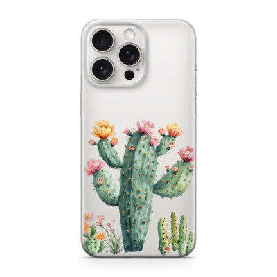CACTUS GREEN Handy Hülle Transparent für iphone 15 PRO MAX Motiv Flower Cactus