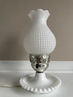 Vintage Hobnail Milk Glass Hurricane Boudoir Accent Lamp 10.75”