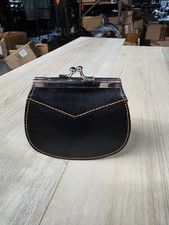 Classic Black Leather Kiss Lock Coin Purse   Vintage Frame Mini Wallet