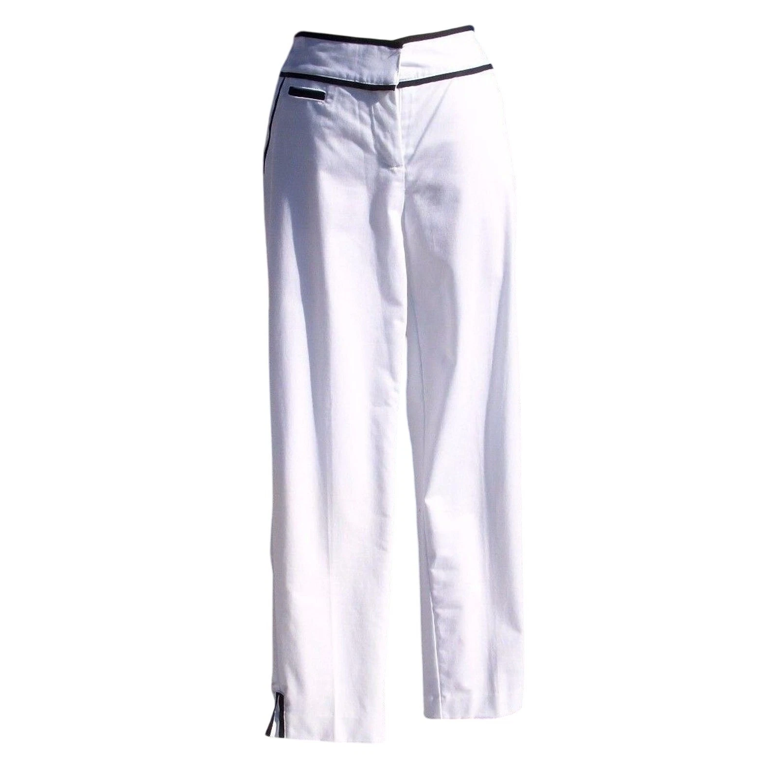 Cache White Pant Black Trim Comfort Crop Stretch Lined Ankle Vent NWT $108