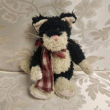 Boyds Bears  Friends "Java B. Bean" Black  White Plush Cat Plaid Bow