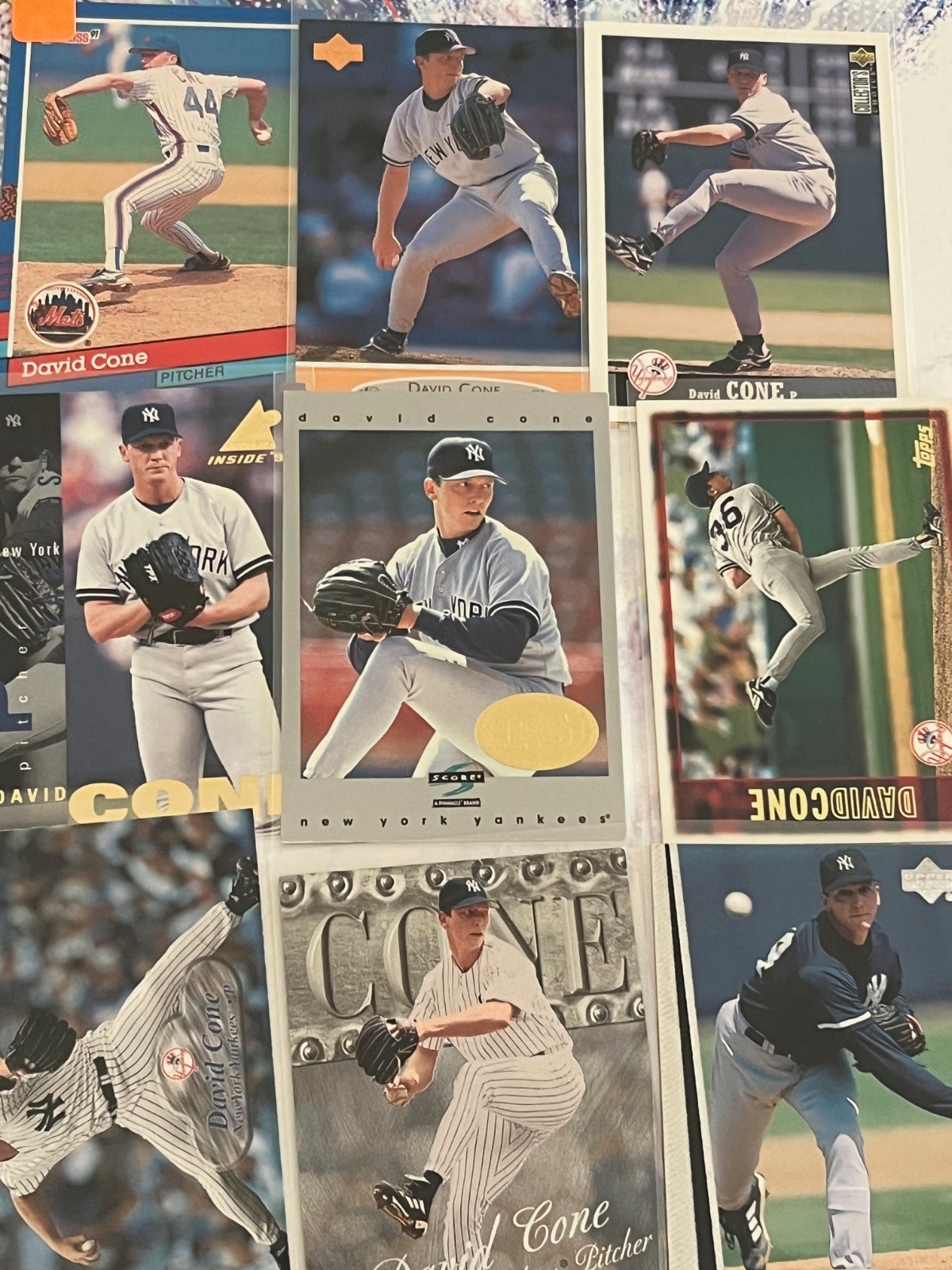 David Cone Cards x9: '91 Donruss, '96 Upper Deck, '97 Score Premium Stock, etc
