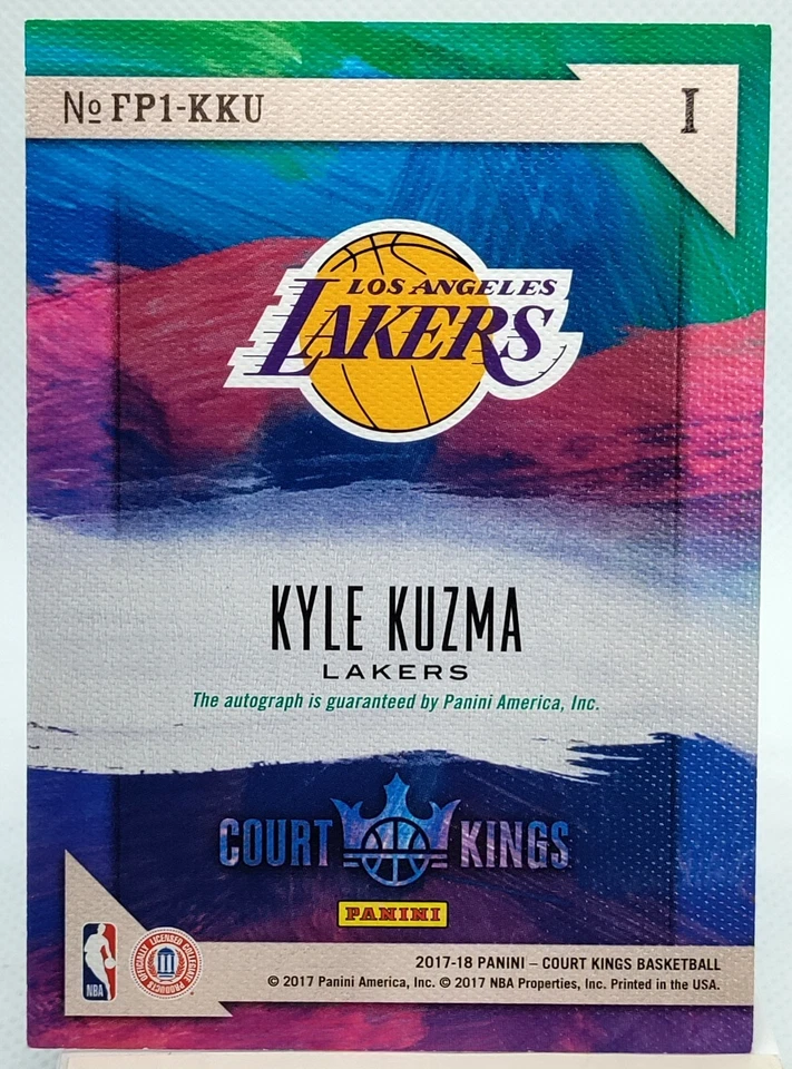 Kyle Kuzma ROOKIE AUTO 2017-18 Court Kings autógrafo pintura fresca FP1-KKU en tarjeta Foto 2 de 2