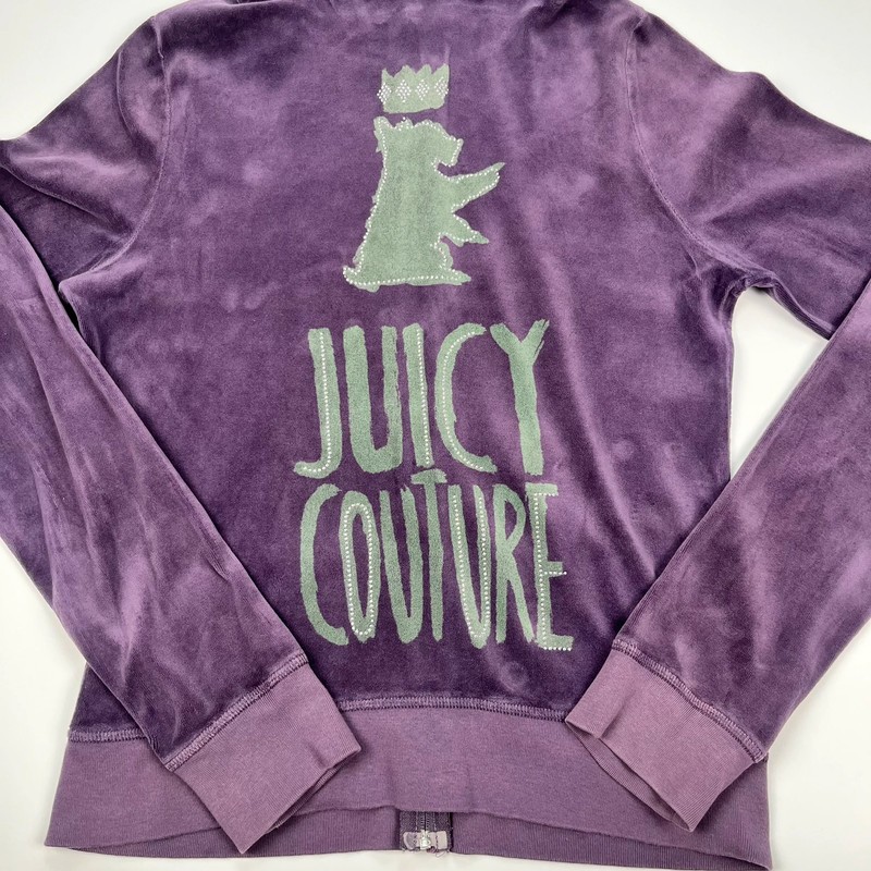 Juicy Couture Full Zip Hoodie Womens Large Purple Velour Touch image 8
