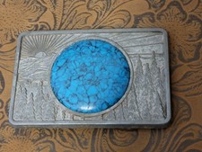 Vtg Handmade Native American Style Nickel Silver Faux Turquoise Belt Buckle  