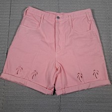 Vtg 90s LA Gear Pink High Waist Button Fly Cutout Palm Trees Rolled Hem 90210