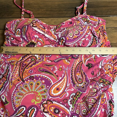 Lands’ End Damen rosa Paisley Tankini seitlicher Cinch Badeanzug Top Gr. 16 - Bild 11 von 15