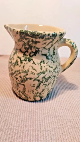Robinson Ransbottom Green Spongeware Pitcher 1 pint Preowned