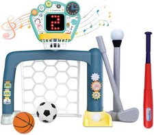 4 in 1 Adjustable Basketball Hoop and Soccer Goal for Toddlers Aged 1-3