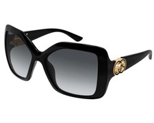 Gucci GG2015S 001 Black Gold Grey Gradient Lens Women Sunglasses Large AUTHENTIC