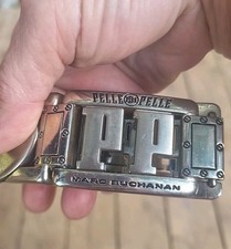 RARE VINTAGE PELLE PELLE MARC BUCHANAN STAINLESS STEEL LEATHER UNISEX BELT