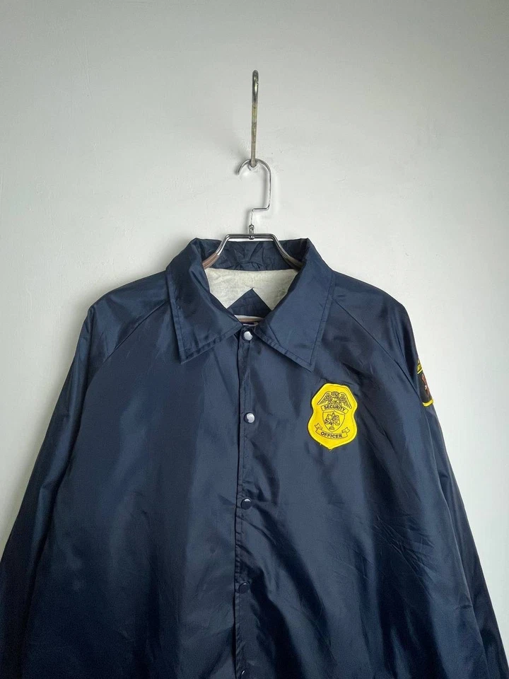 Vintage First Class Security Officer Nylon Coach Jacket Navy Sherpa Lined 2XL - Image 2 of 4