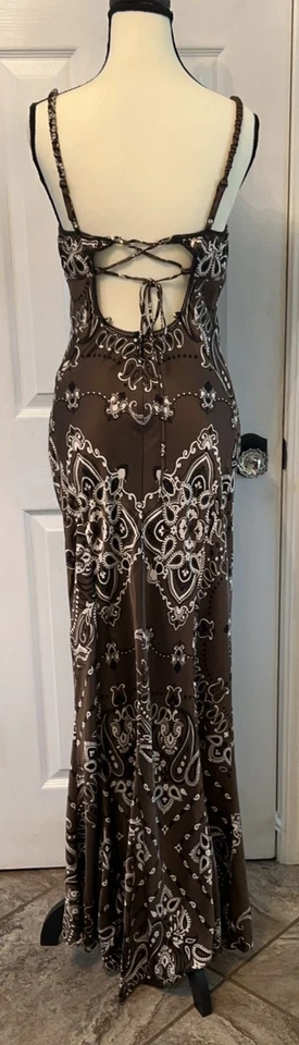 Sandro 棕色头巾印花迷笛连衣裙 6 码设计师 MSRP 455 美元 — 第 3/4 张图片