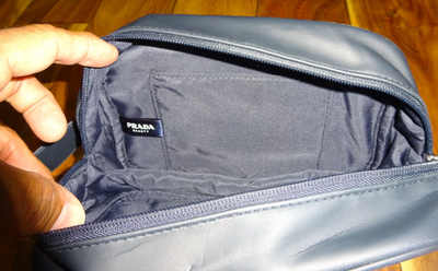 PRADA Luna Rossa Ocean Men's Navy Black Faux Leather Travel Pouch