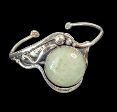 TJM Sterling Silver Modernist Cuff Bracelet with Light Green Gemstone Amazonite