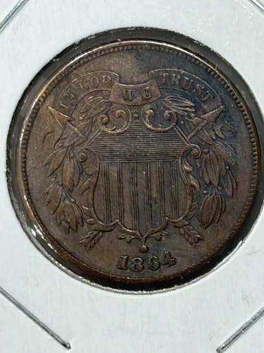 1864 Two Cent Piece Almost Uncirculated AU Coin