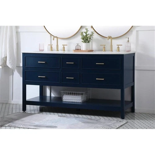 Elegant Decor Sinclaire 60" Aluminum Alloy & MDF Double Bathroom Vanity in Blue - Picture 2 of 8