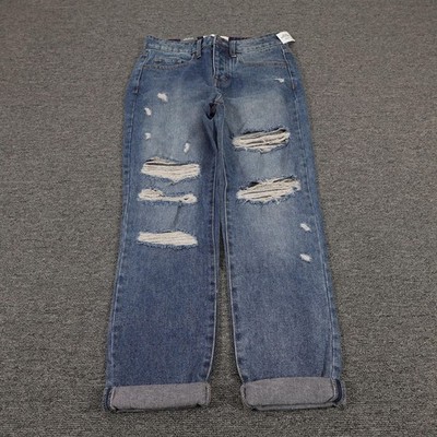 RSQ Jeans Womens 1 Blue Boyfriend Distressed Mid Rise Button Fly Denim Pants