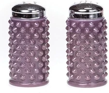Salt & Pepper Shaker Set Hobnail Gigi Eggplant Purple Glass Mosser USA