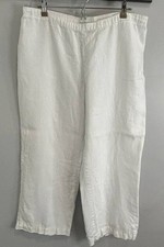 Chicos Womens White 100 Linen Pants Crop Wide Leg Pull On Size 2 L