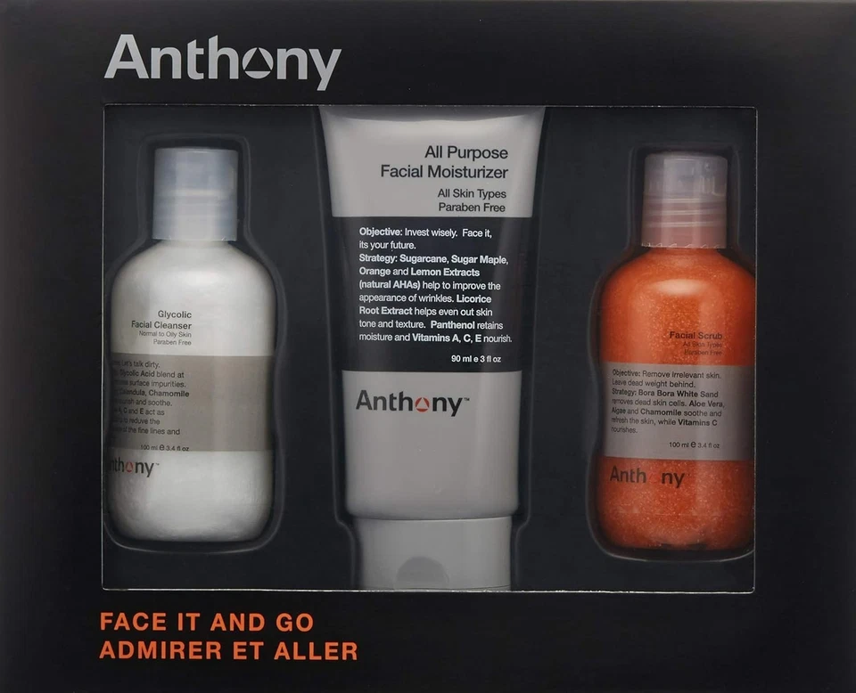 Kit Anthony Face It & Go, incluindo limpador facial glicólico, hidratante, esfoliante facial - Imagem 4 de 4
