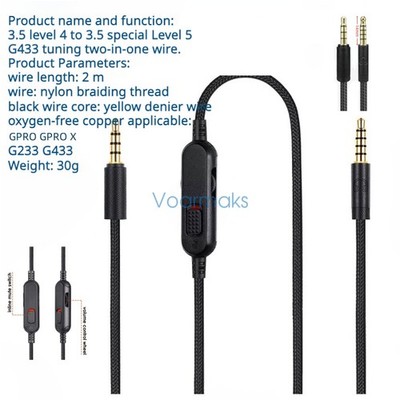 Audio Cable for Logitech G433 233 G pro/G pro x Headphone