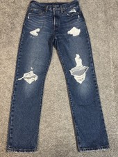 Levi's Women's 501 High-Rise Straight Jeans Destructed 27x30 0421 EUC Button Fly