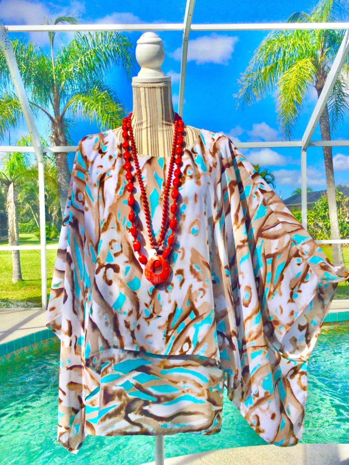 CHICOS Multi Blue,White DRAMATIC Geometric  Dolma… - image 18