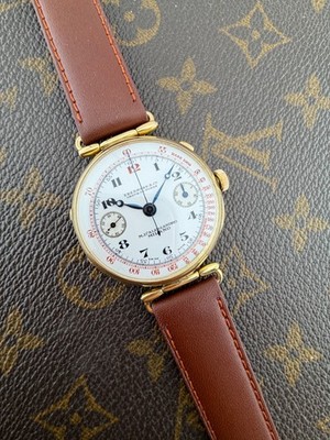 Eberhard & Co. Monopusher Chronograph Yellow Gold Case Caliber 13 Rare Swiss