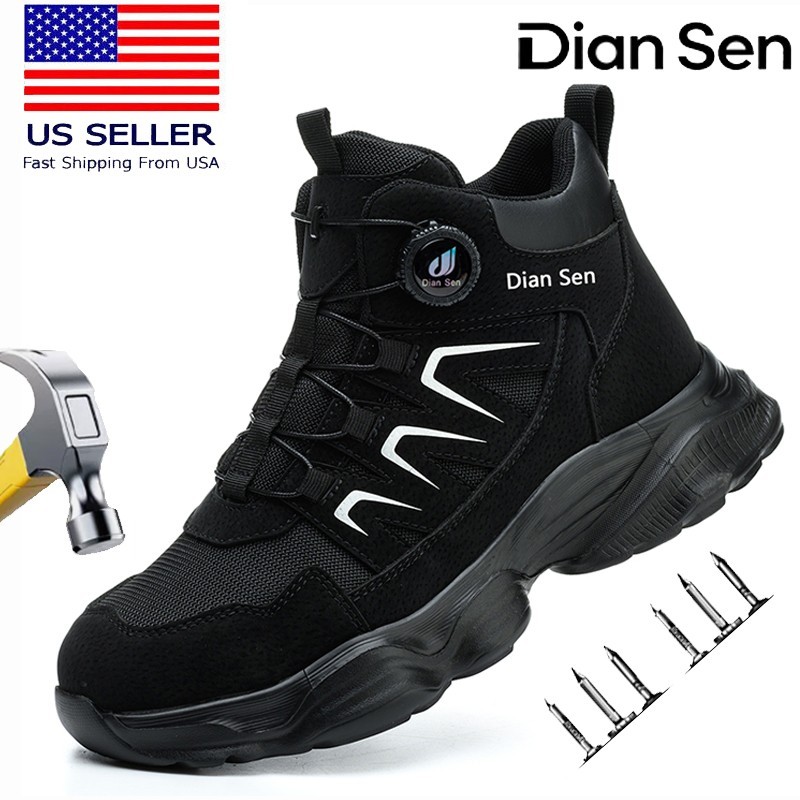 Zapatos de Trabajo para Hombre Puntera de Acero Zapatos de Seguridad Antipinchazos Botón Giratorio Zapatos de Trabajo