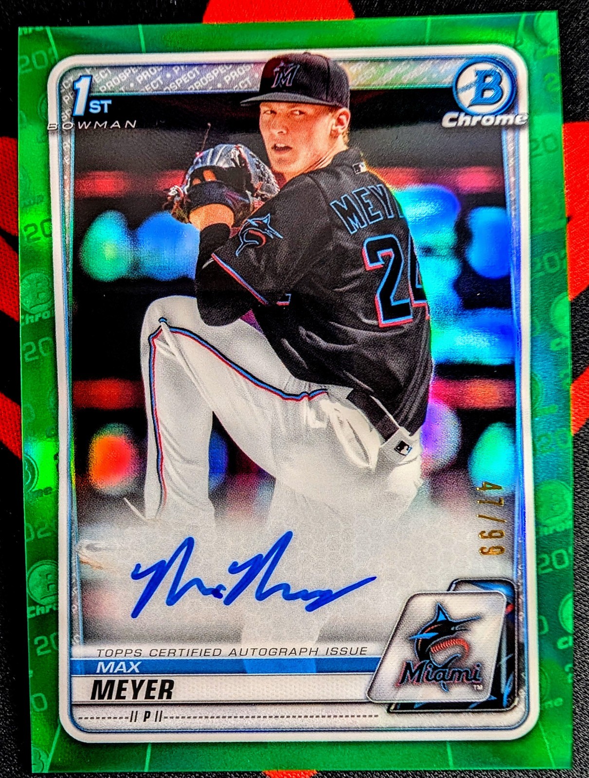 2020 Bowman Chrome Max Meyer 1st Bowman Green Refractor Auto /99